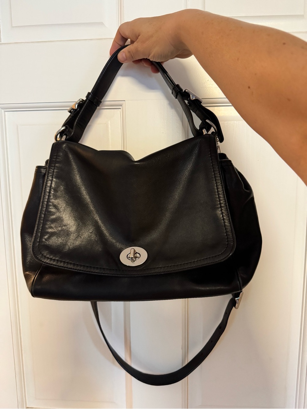 Coach Legacy Leather Romy Top Handle Crossbody Bag Black silver hardware 22383